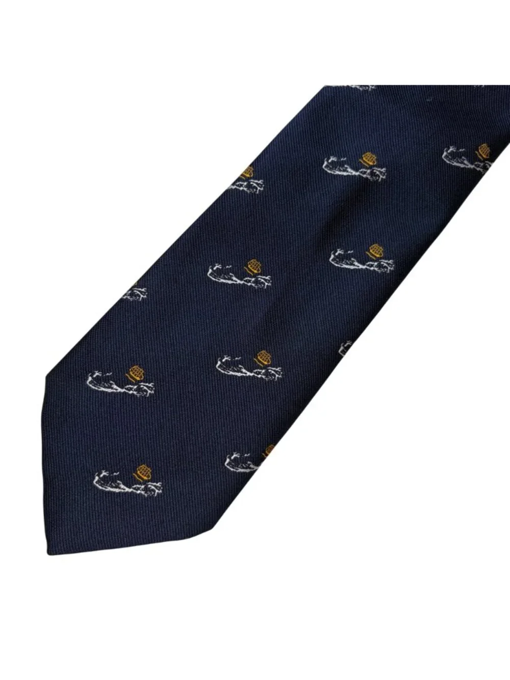 VTG Trimminghams Bermuda Mens Nautical Tie Navy Blue Embroidered Gold Ship Short